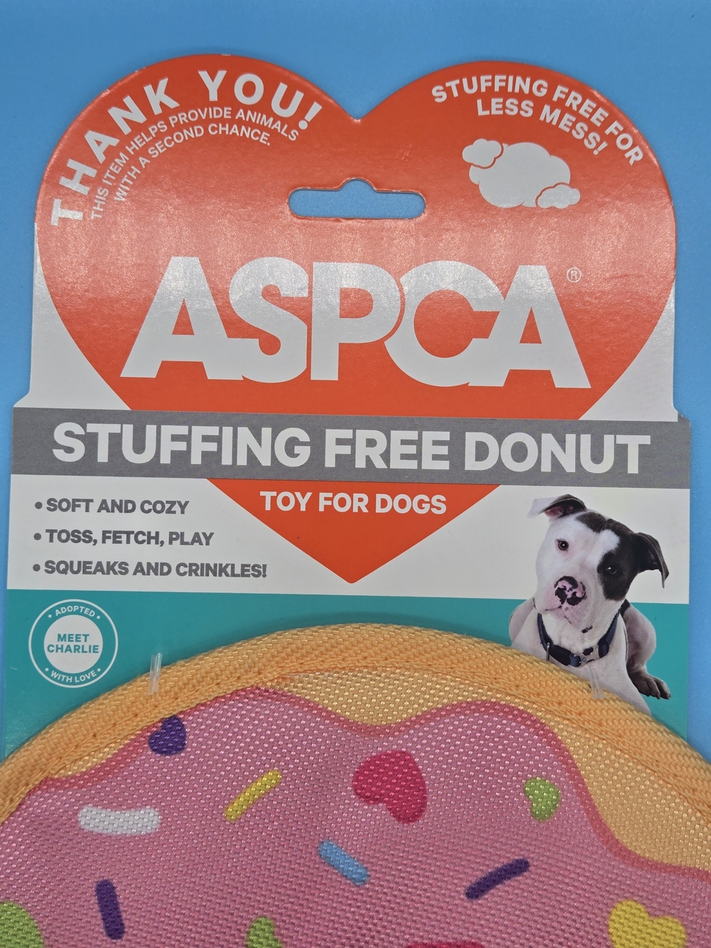 ASPCA Pink Sprinkles Stuffing-Free Donut Dog Toy - Picture 3 of 5